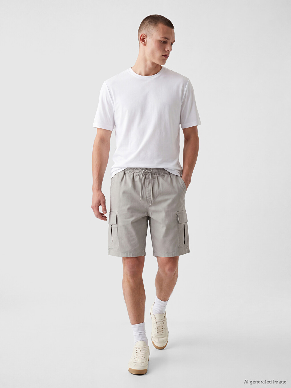 Regular Fit Elastic Waist Men's Cargo Shorts-1