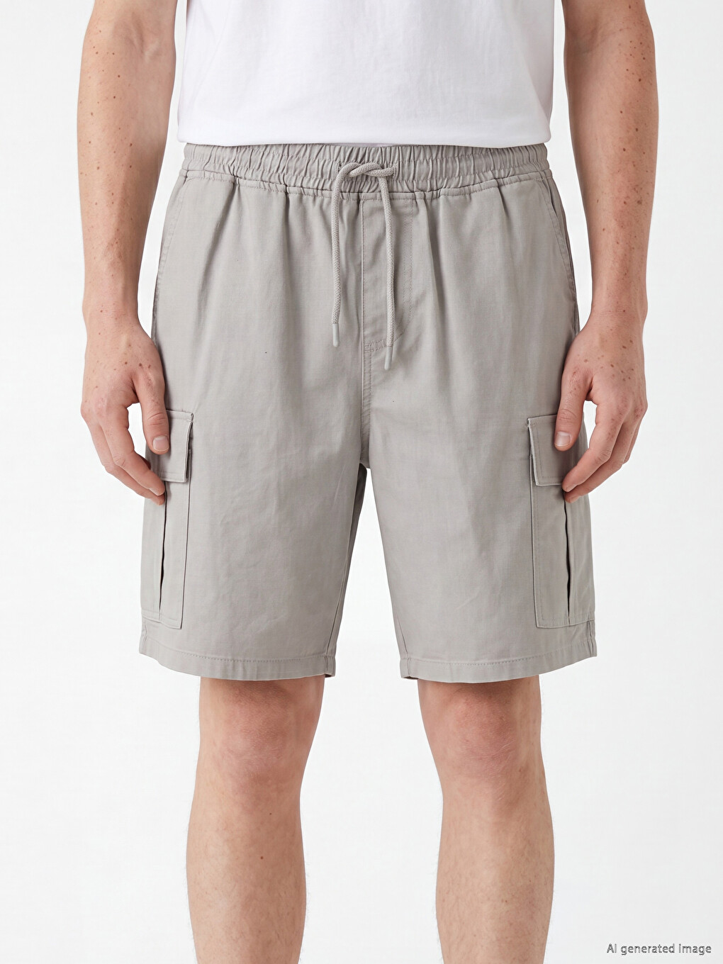 Regular Fit Elastic Waist Men's Cargo Shorts-2