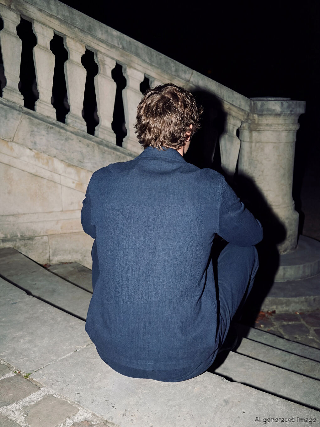 Lacivert Regular Fit Keten Görünümlü Erkek Ceket-3