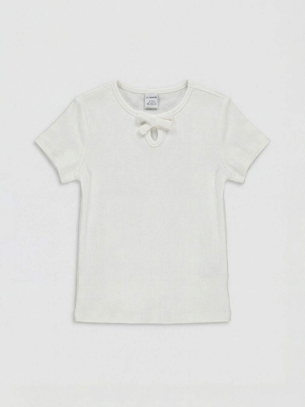 Ekru Fiyonk Detaylı Fitilli Kız Çocuk Tişört