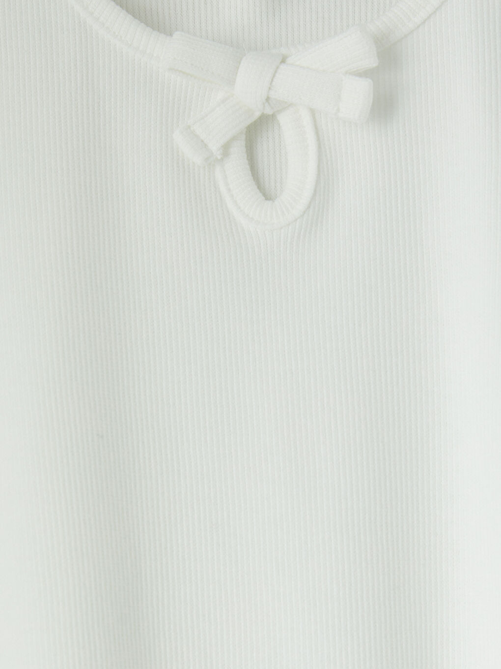 Ekru Fiyonk Detaylı Fitilli Kız Çocuk Tişört-2