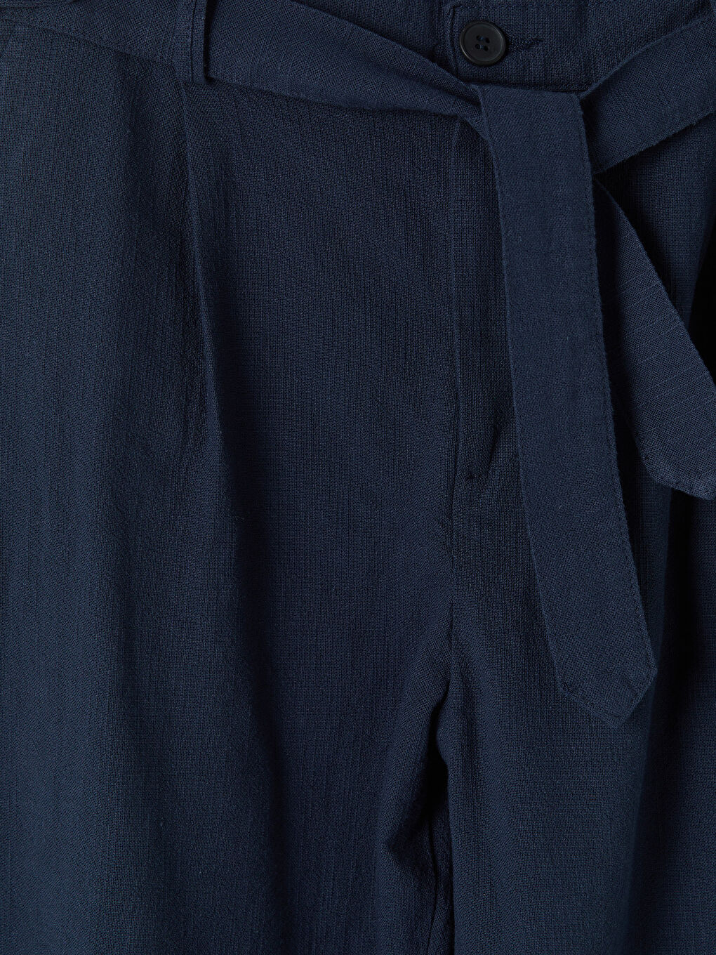 Lacivert Regular Fit Keten Görünümlü Kuşaklı Erkek Pantolon-6