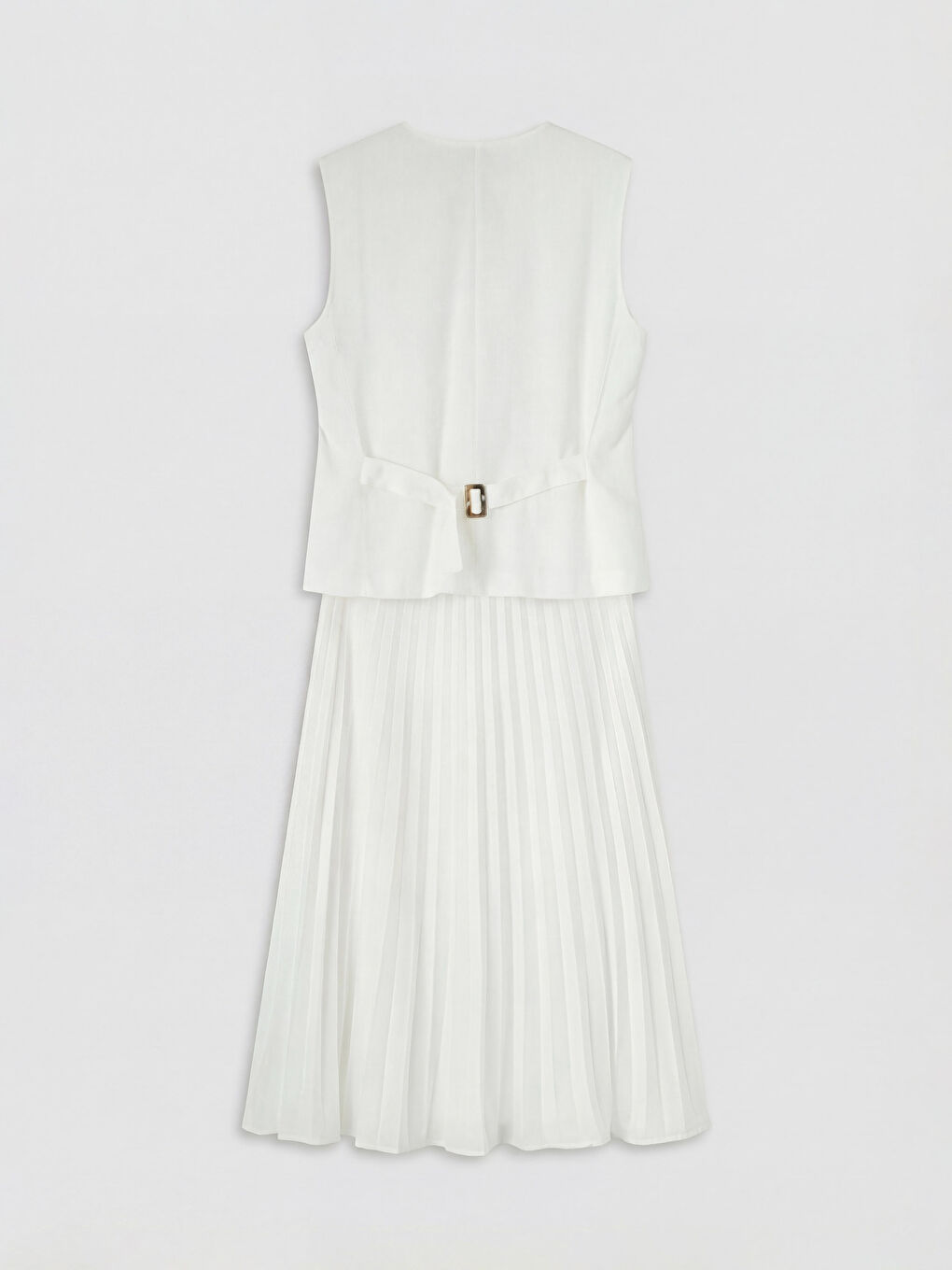 Beyaz Yelek Görünümlü Pileli Elbise-5