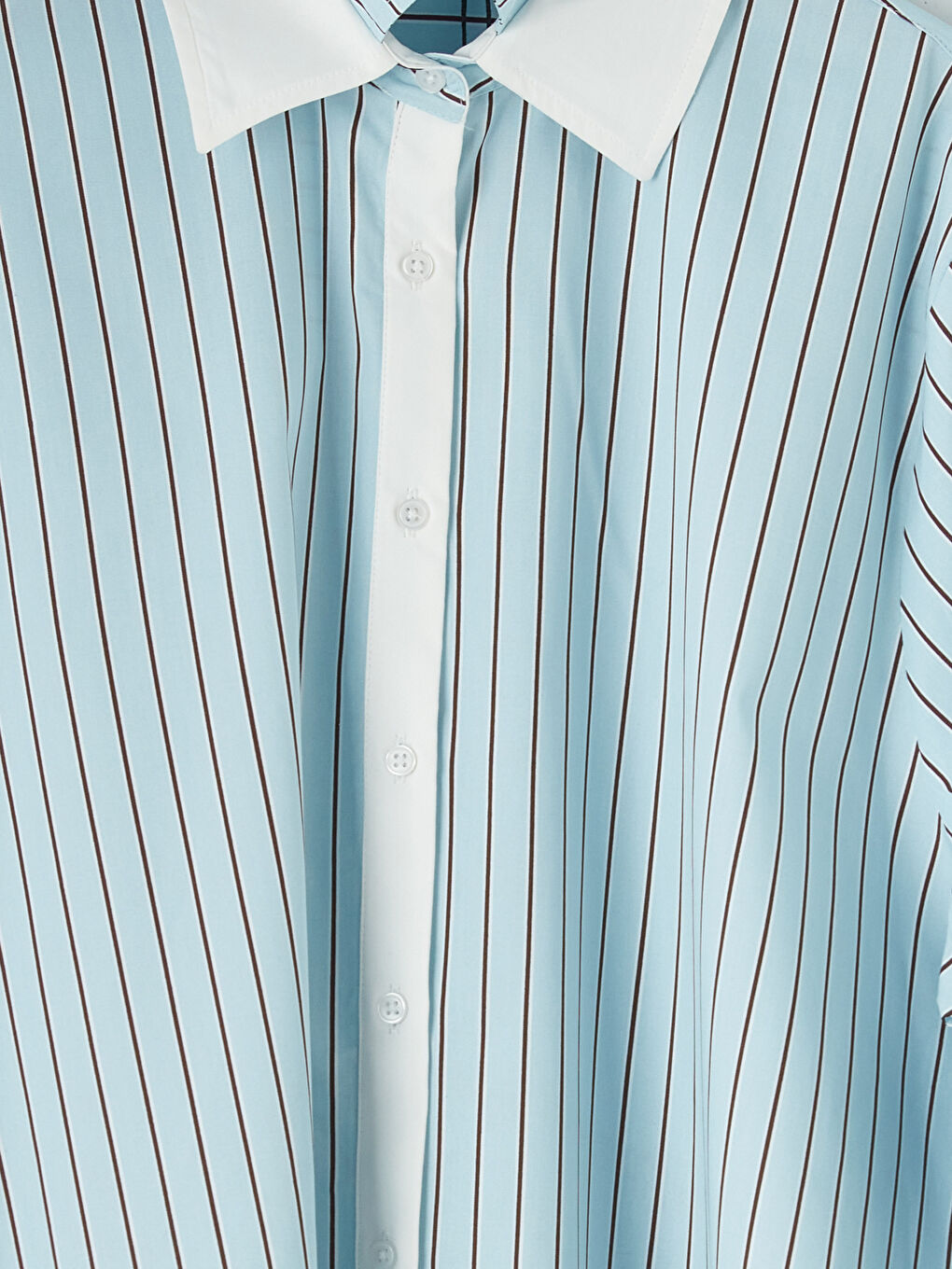 Mavi Bağlamalı Çizgili Kadın Gömlek-6