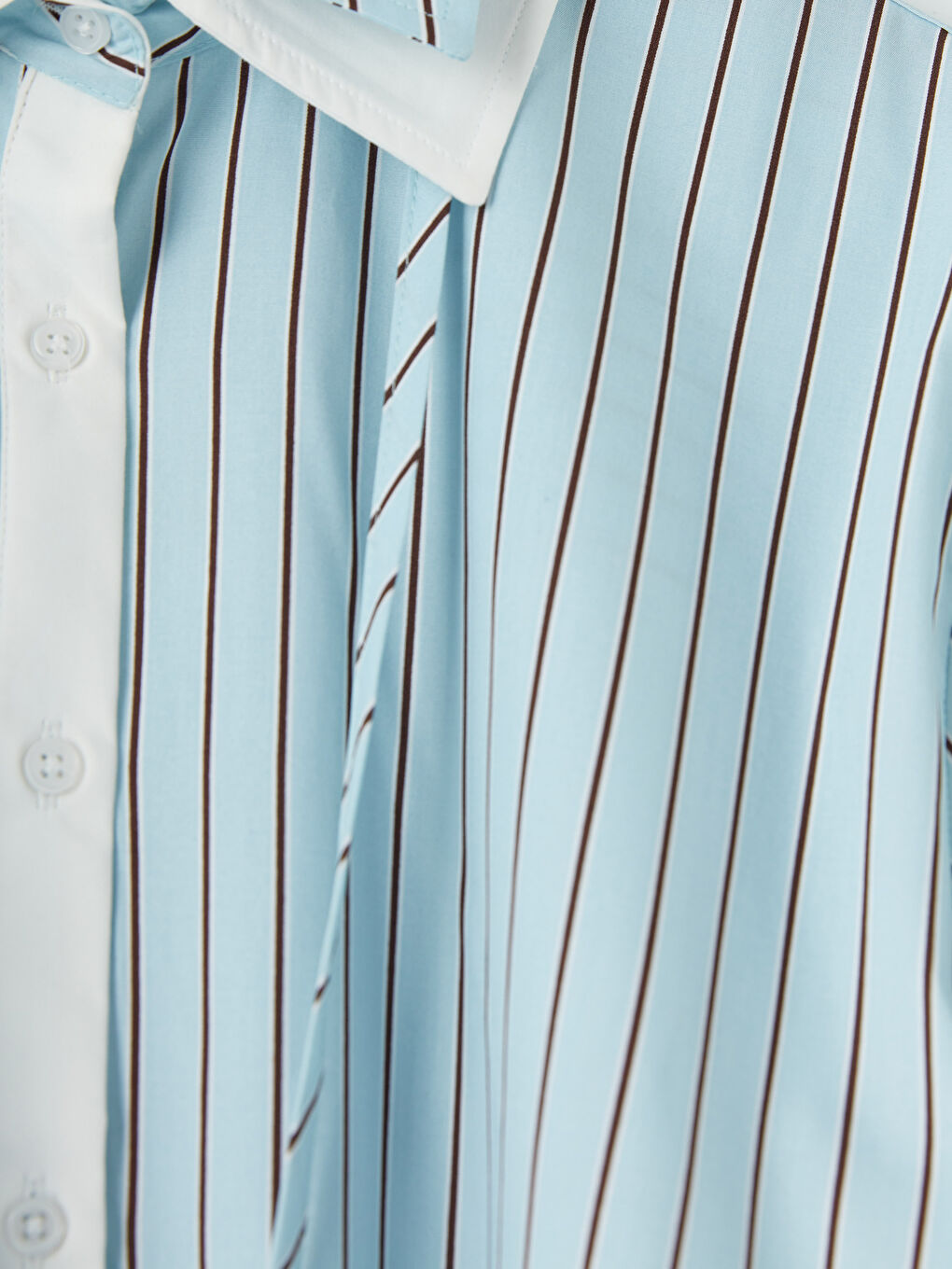 Mavi Bağlamalı Çizgili Kadın Gömlek-7