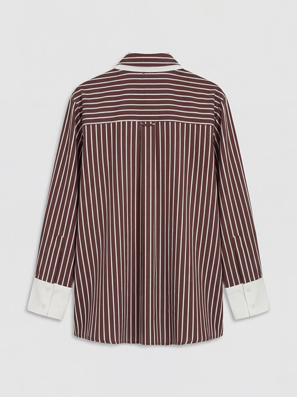 Kahverengi Bağlamalı Çizgili Kadın Gömlek-5