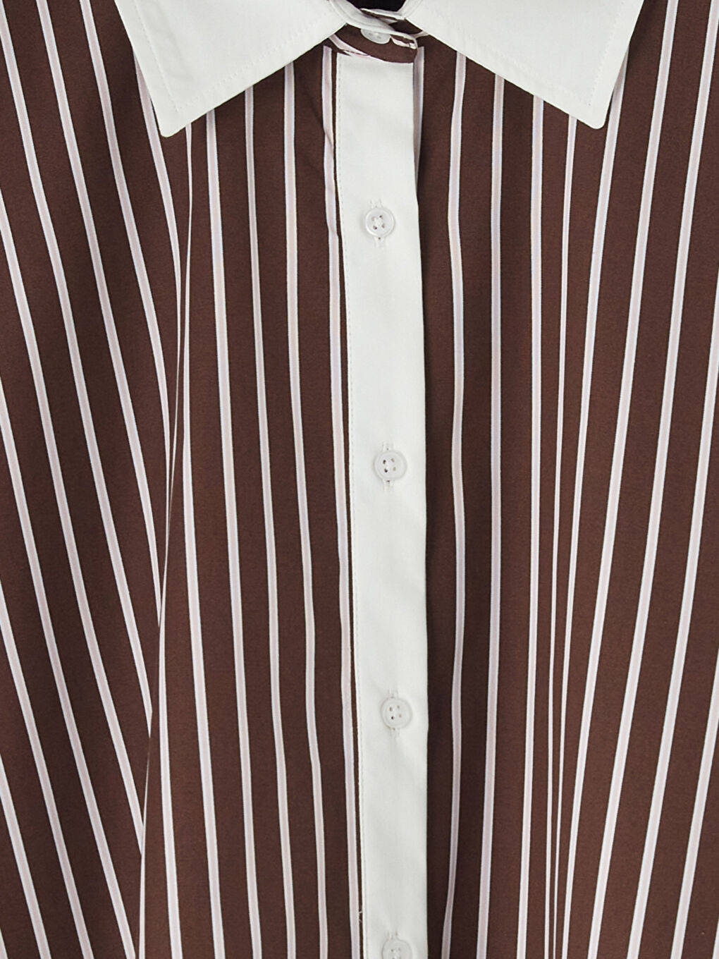 Kahverengi Bağlamalı Çizgili Kadın Gömlek-6