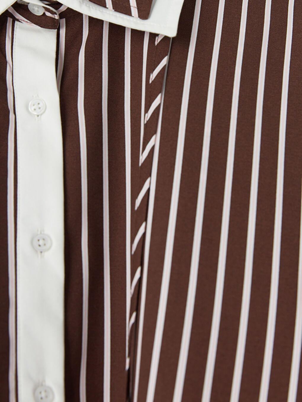 Kahverengi Bağlamalı Çizgili Kadın Gömlek-7