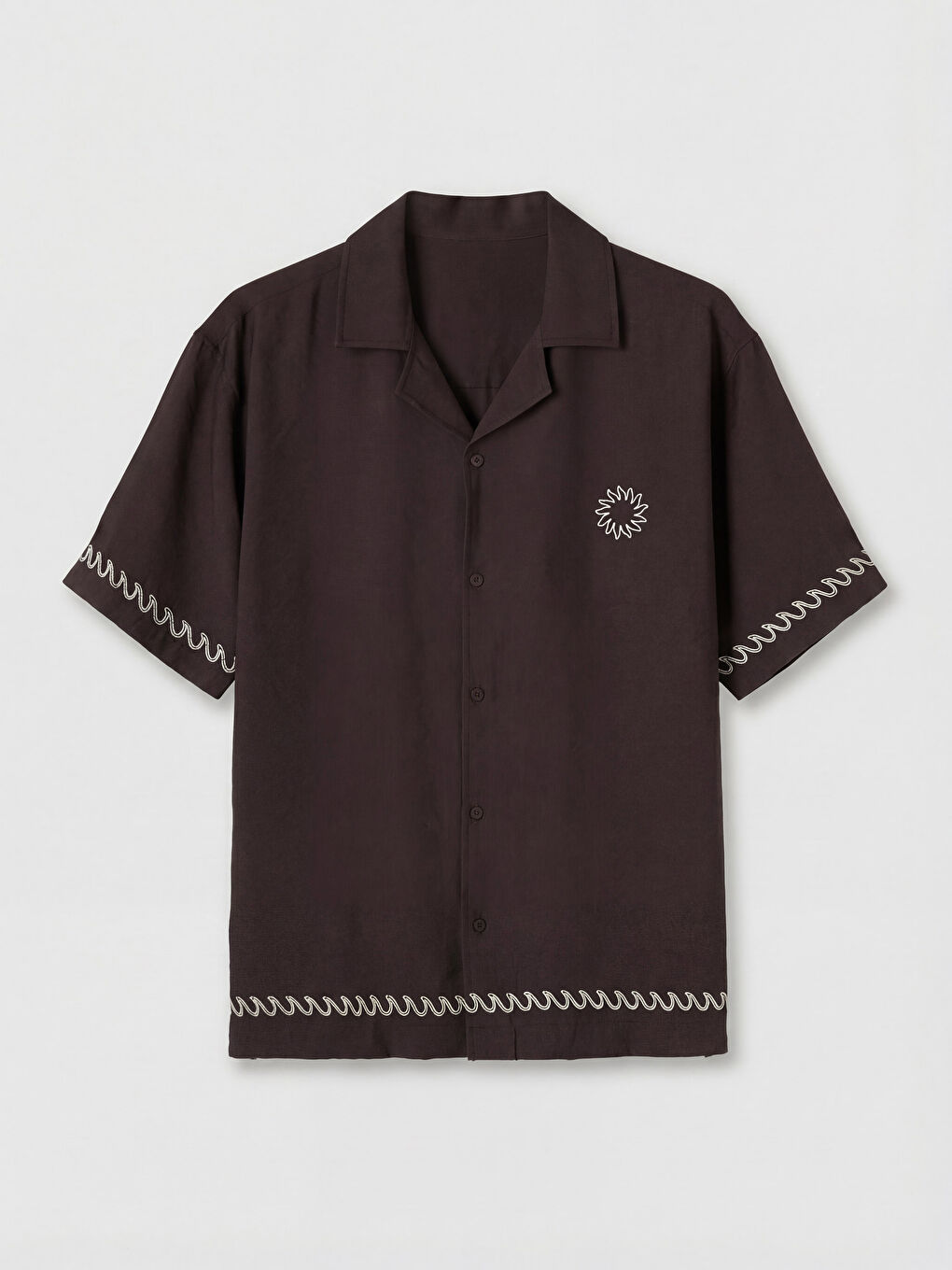 Kahverengi Loose Fit Nakışlı Erkek Gömlek-4