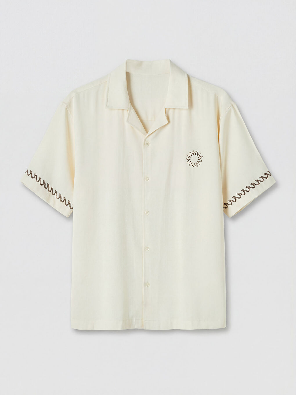 Ekru Loose Fit Nakışlı Erkek Gömlek-4