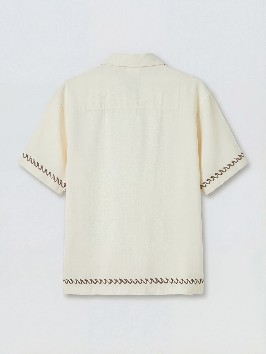 Ekru Loose Fit Nakışlı Erkek Gömlek-5