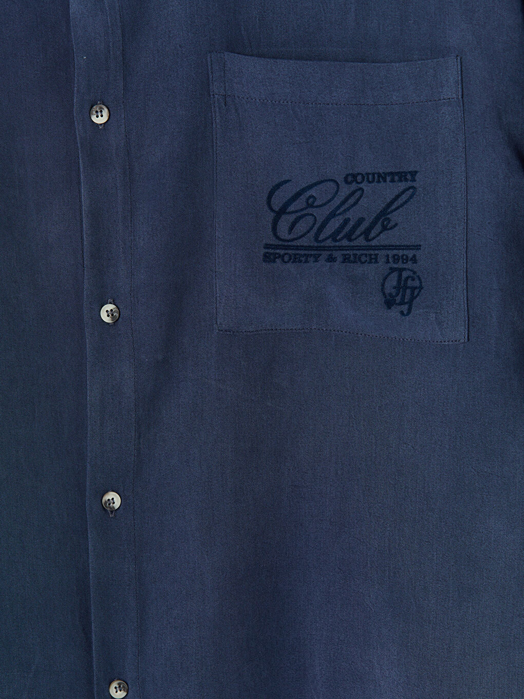 Lacivert Loose Fit Nakışlı Erkek Gömlek-2