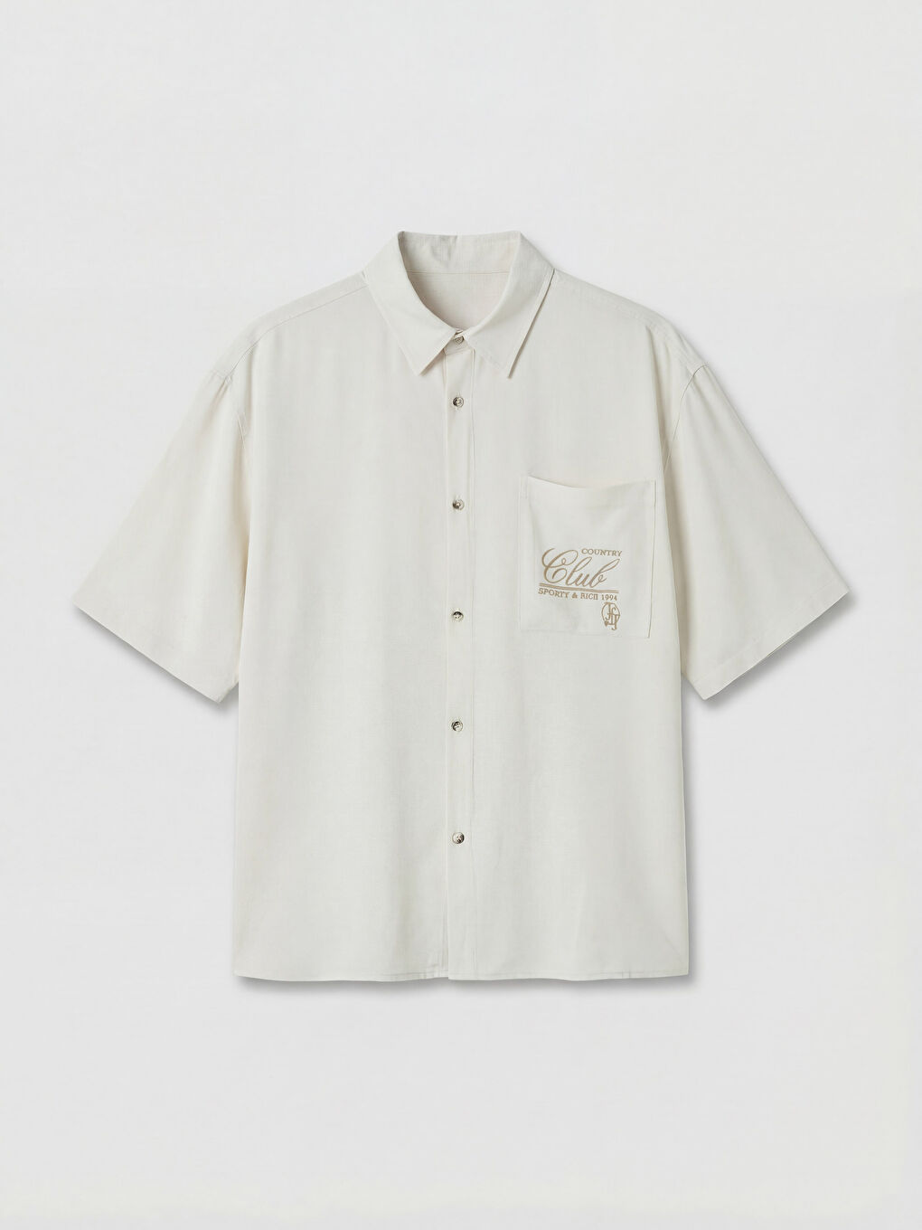 Ekru Loose Fit Nakışlı Erkek Gömlek-4