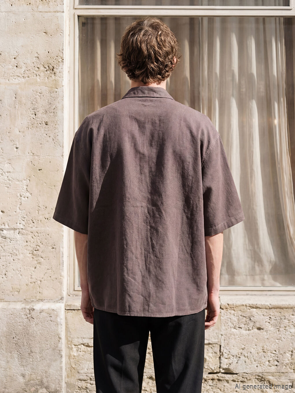 Kahverengi Loose Fit Nakışlı Erkek Gömlek-3