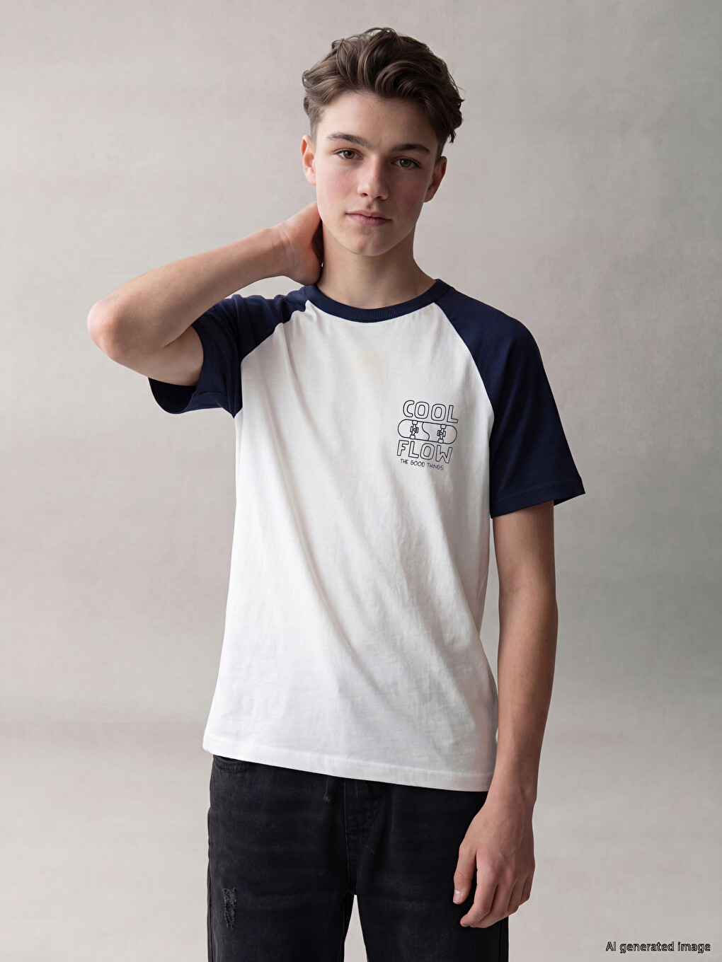 Crew Neck Raglan Sleeve Printed Boys' T-shirt
