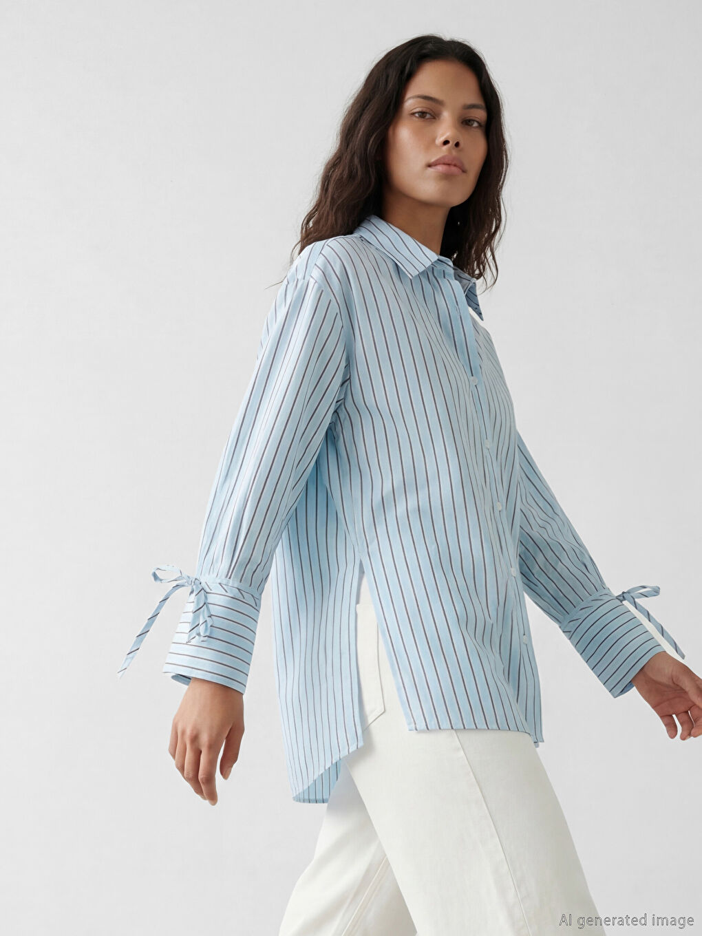 Mavi Çizgili Kadın Gömlek