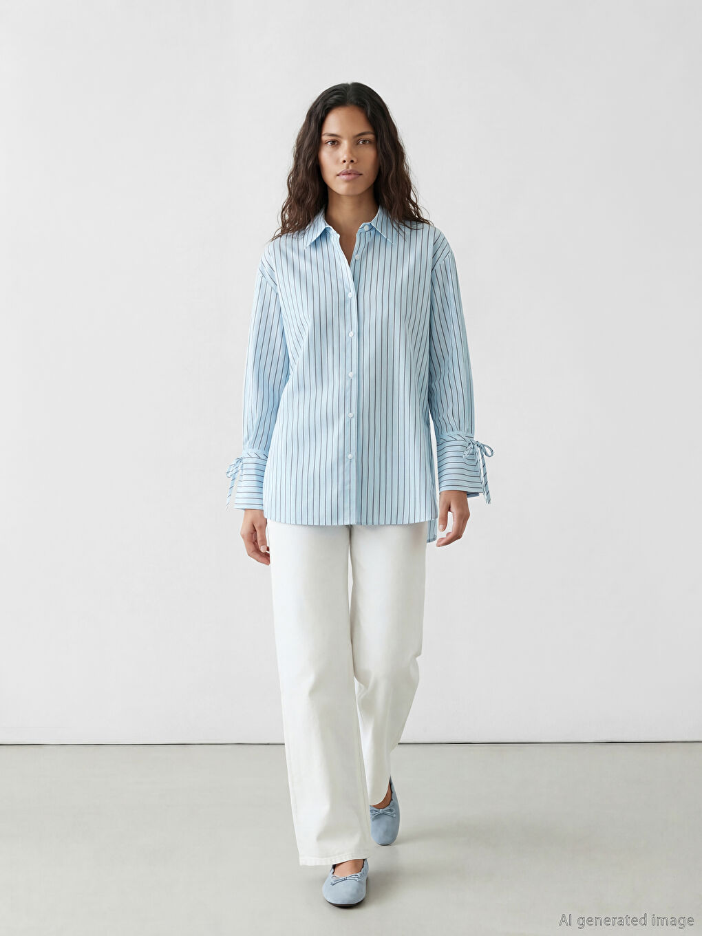 Mavi Çizgili Kadın Gömlek-1