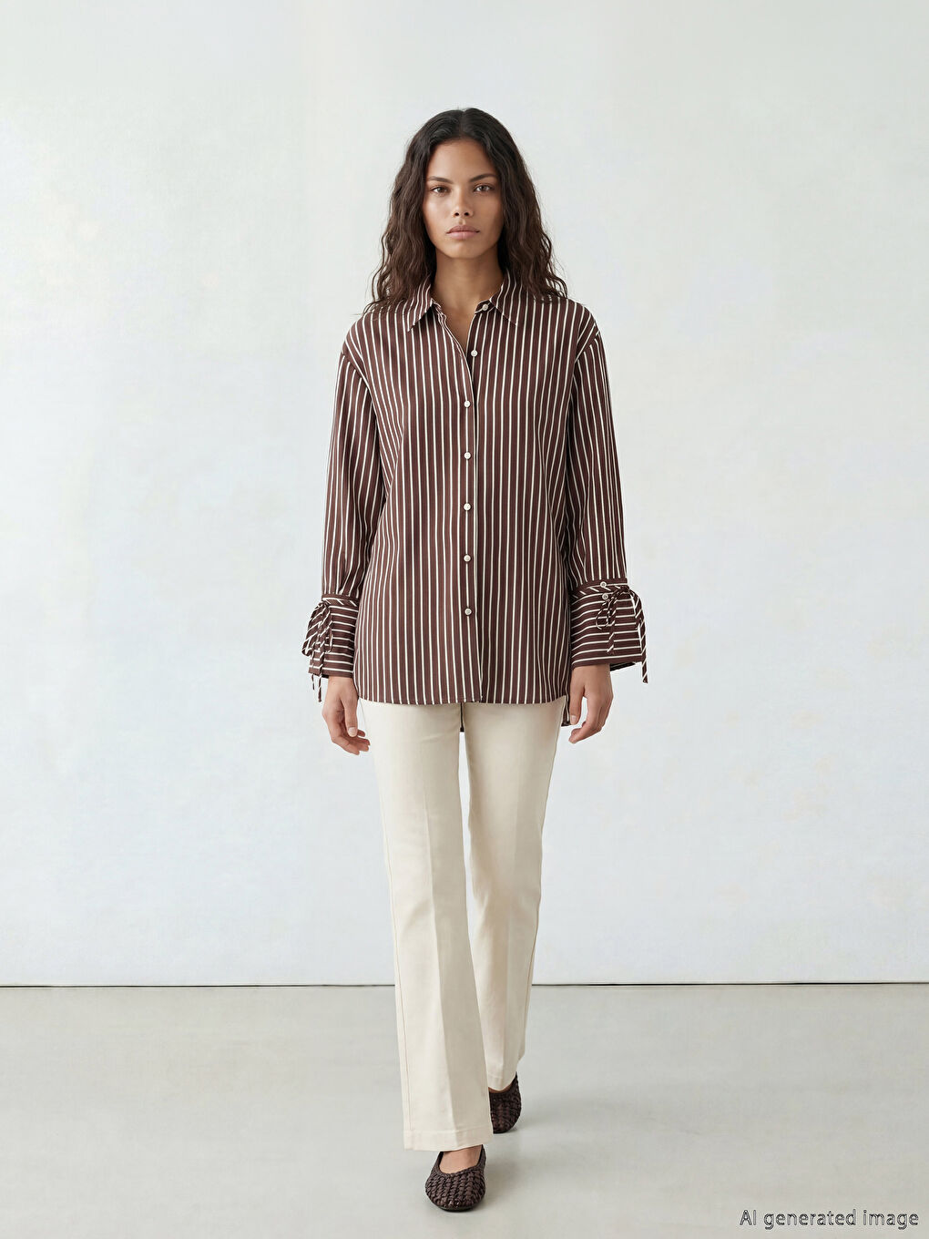 Kahverengi Çizgili Kadın Gömlek