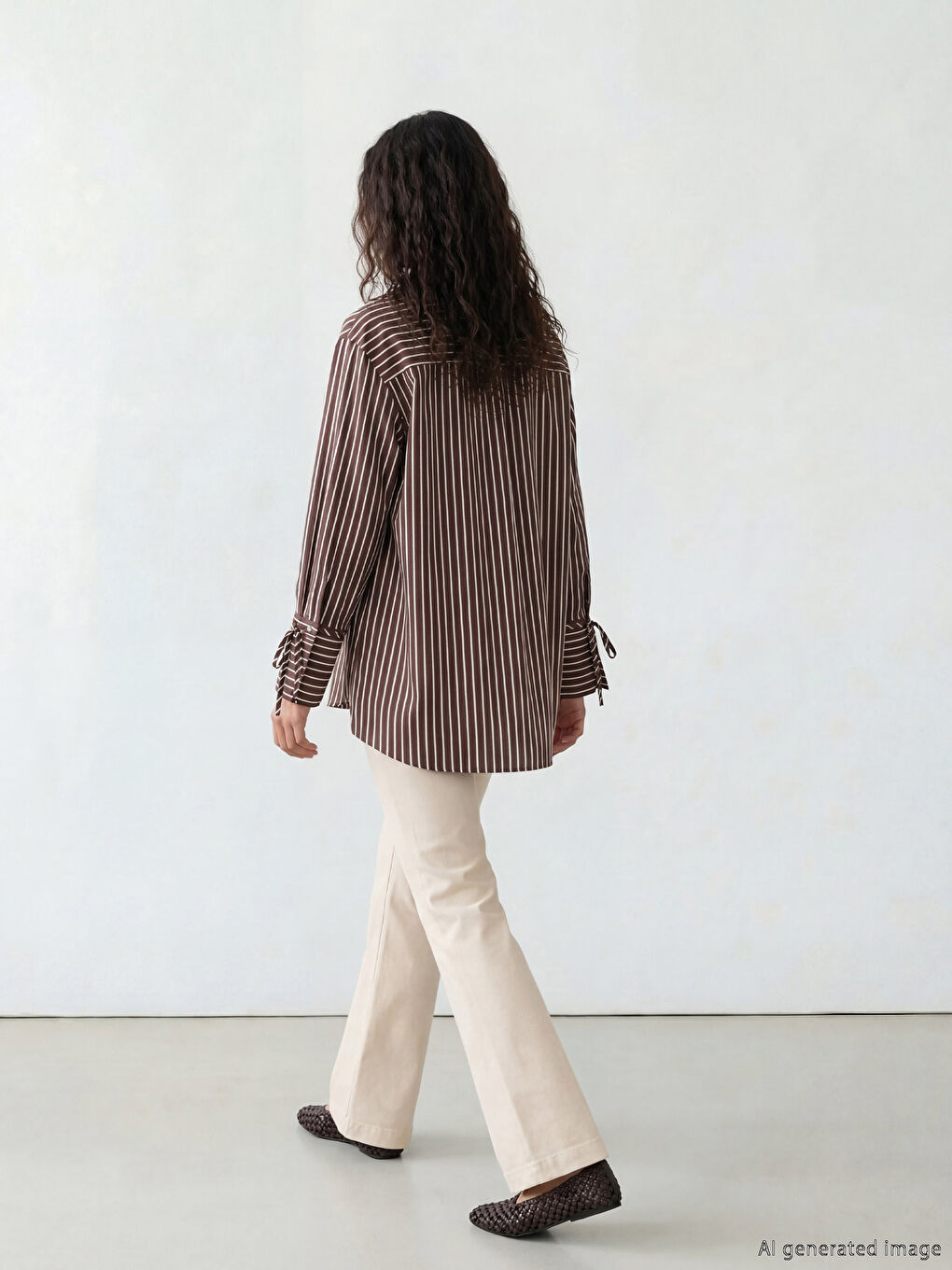 Kahverengi Çizgili Kadın Gömlek-1