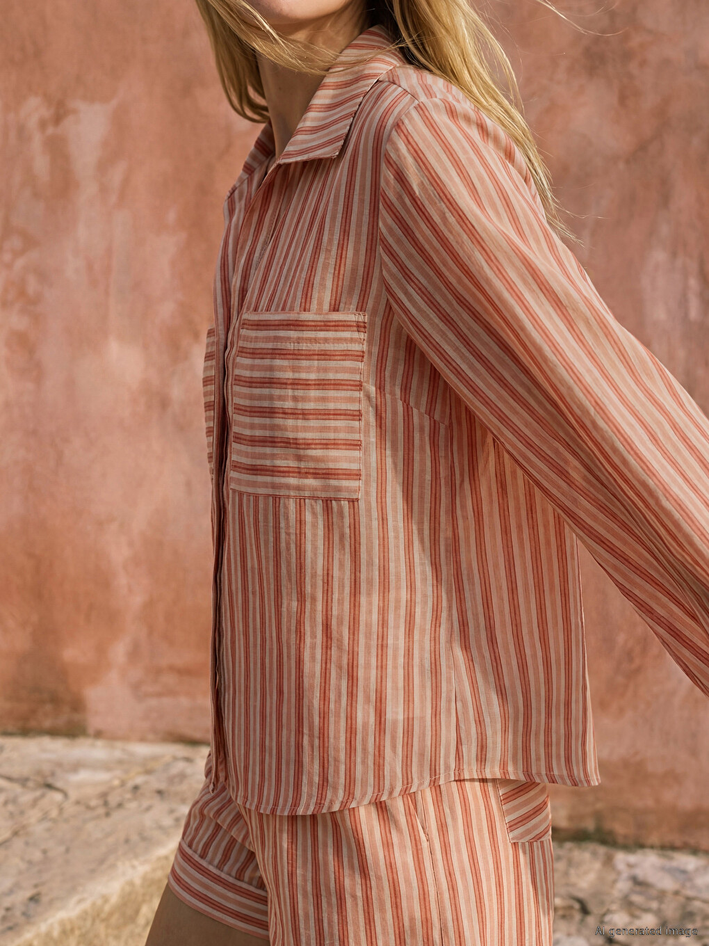 Pembe Çizgili Oversize Vual Kadın Gömlek-2