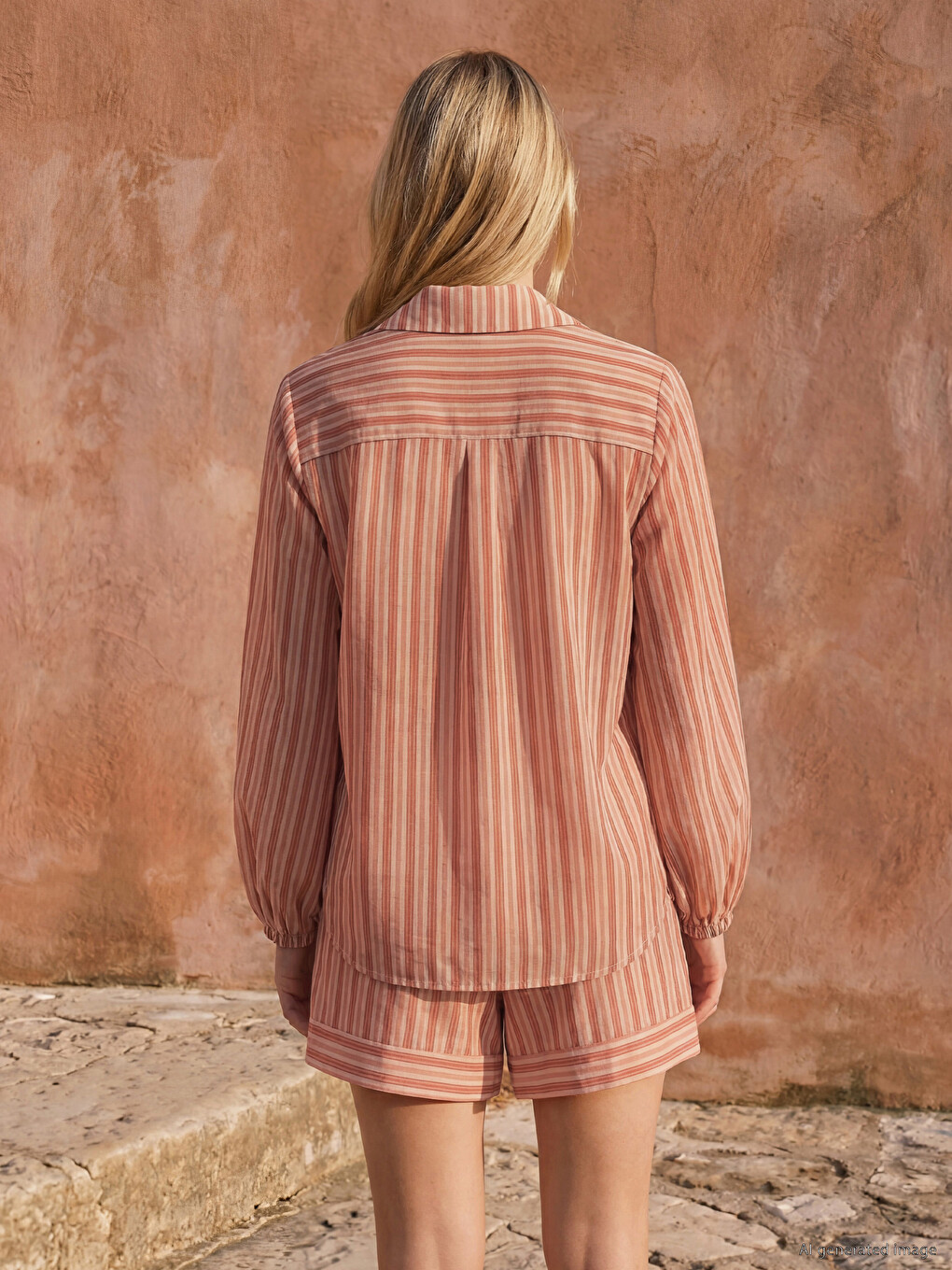 Pembe Çizgili Oversize Vual Kadın Gömlek-4