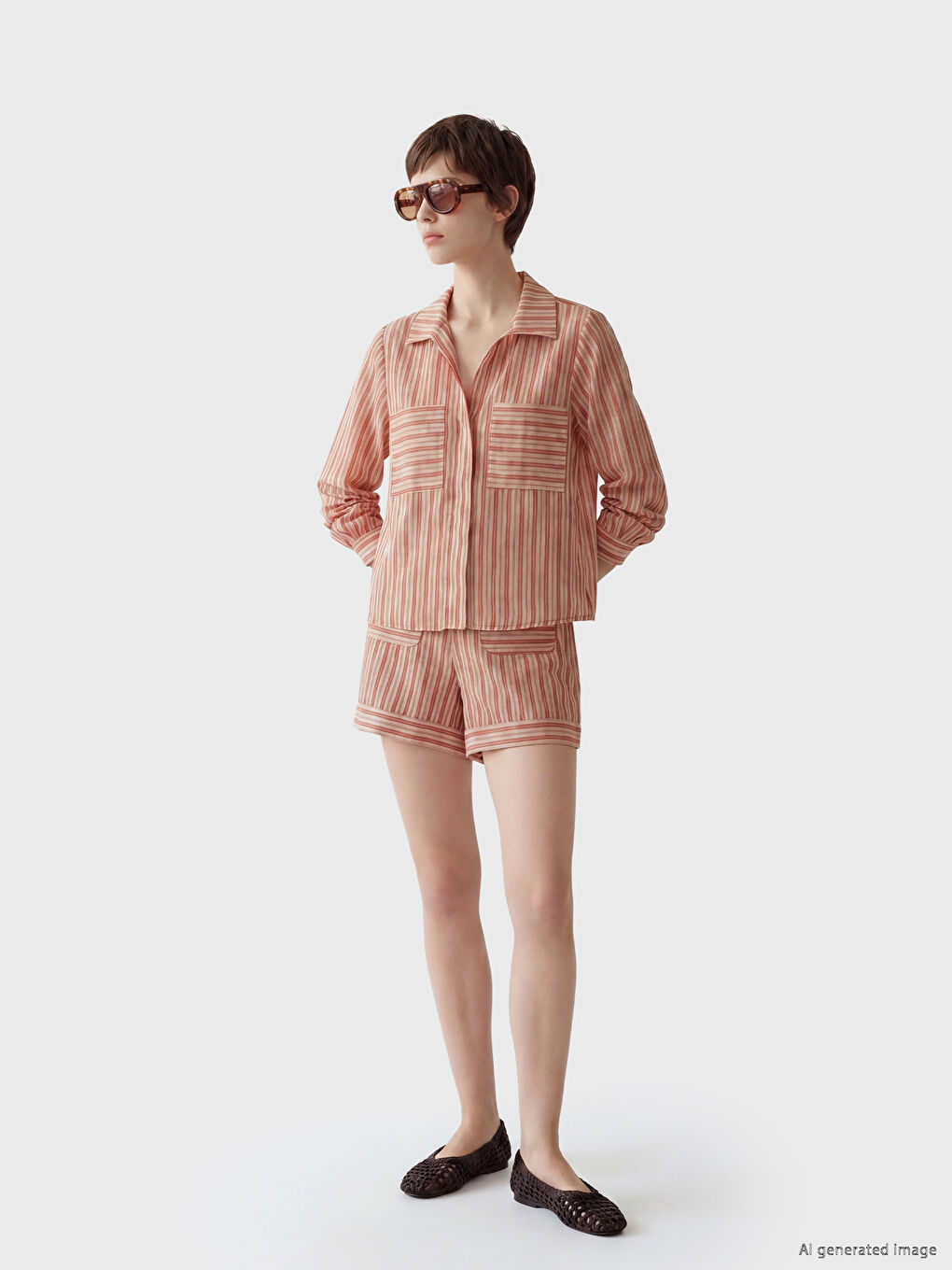 Pembe Çizgili Oversize Vual Kadın Gömlek-1