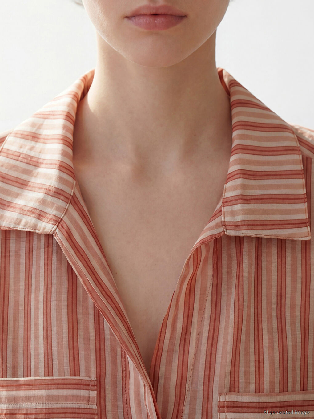 Pembe Çizgili Oversize Vual Kadın Gömlek-2