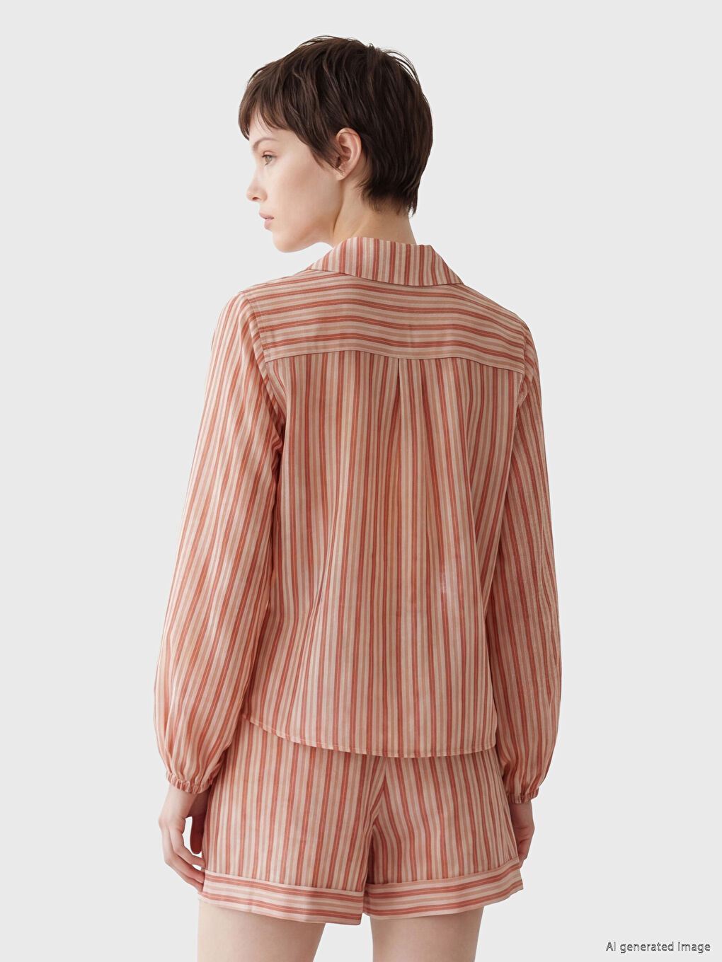 Pembe Çizgili Oversize Vual Kadın Gömlek-3