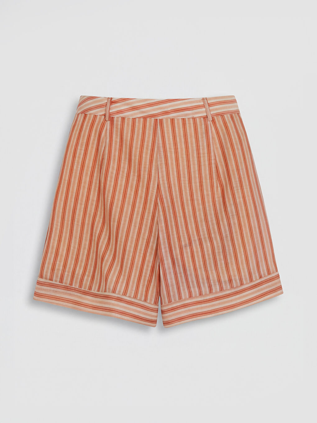 Pembe Yüksek Bel Çizgili Bermuda Fit Kadın Şort-3