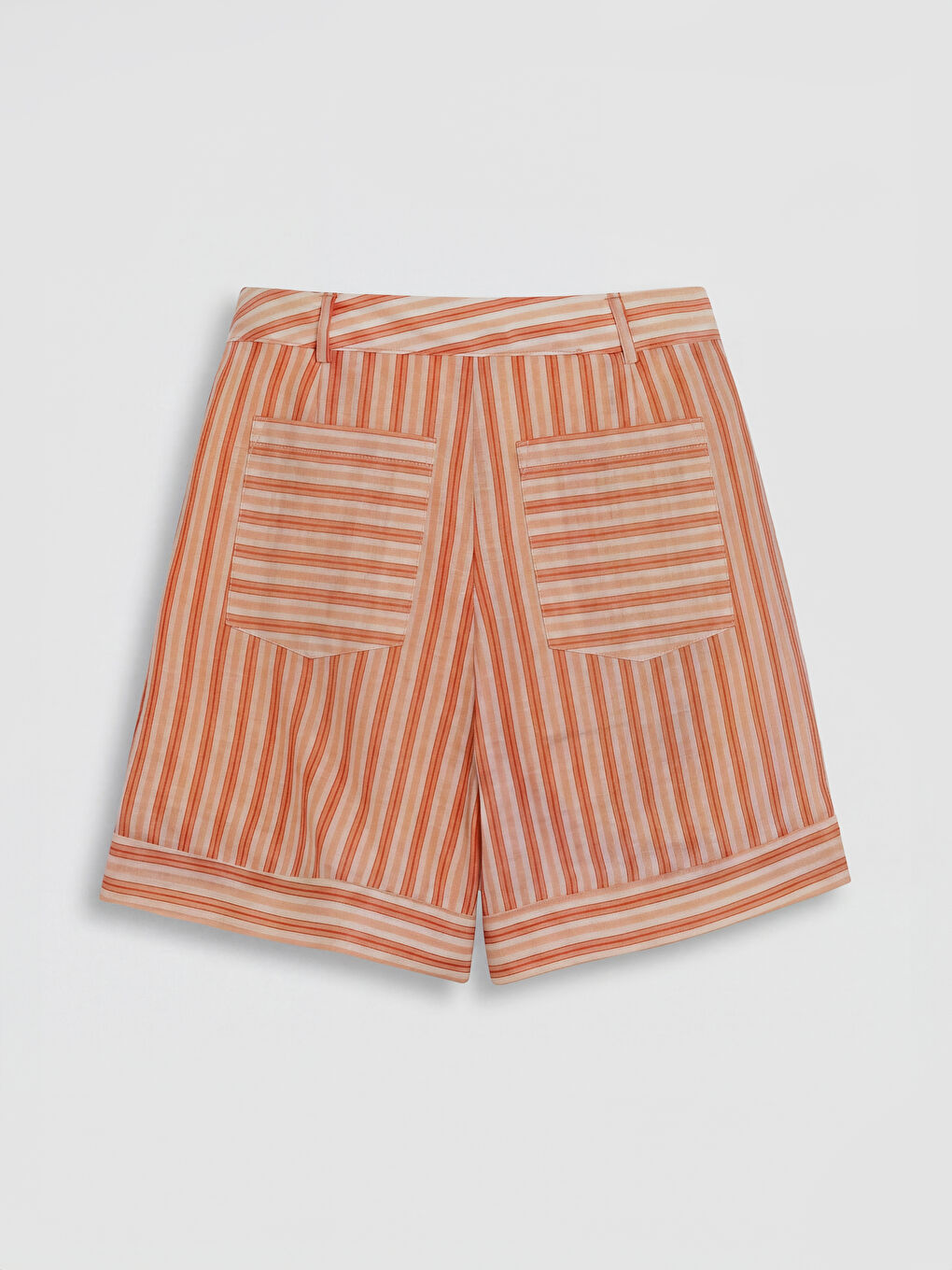 Pembe Yüksek Bel Çizgili Bermuda Fit Kadın Şort-4