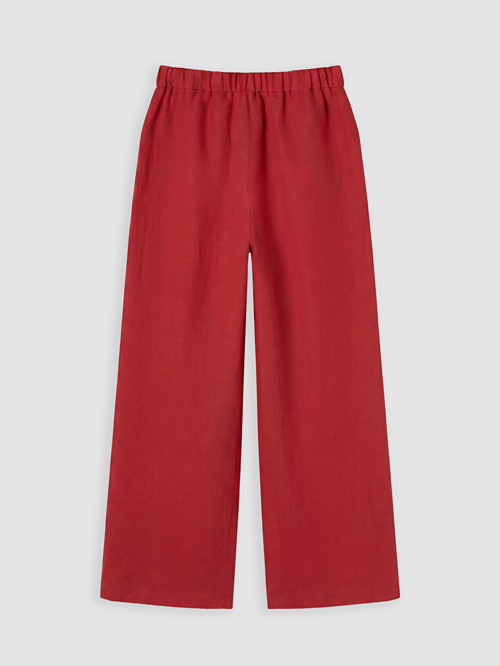 Kırmızı Beli Lastikli %100 Keten Kadın Pantolon-4