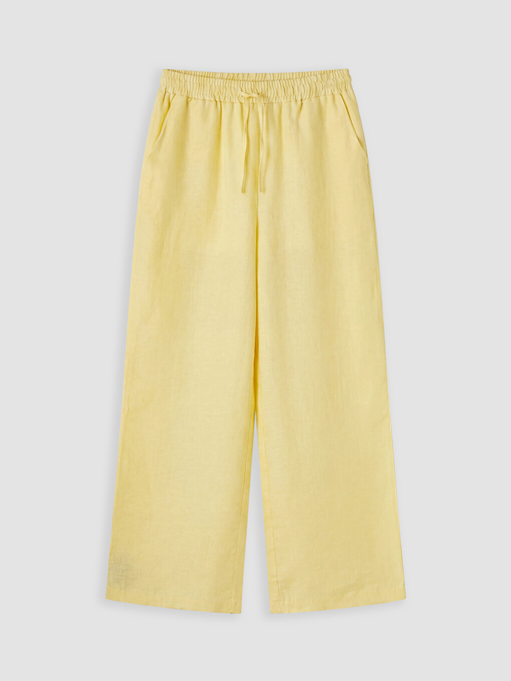 Sarı Beli Lastikli %100 Keten Kadın Pantolon-3