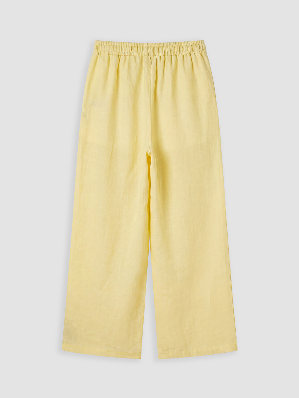 Sarı Beli Lastikli %100 Keten Kadın Pantolon-4