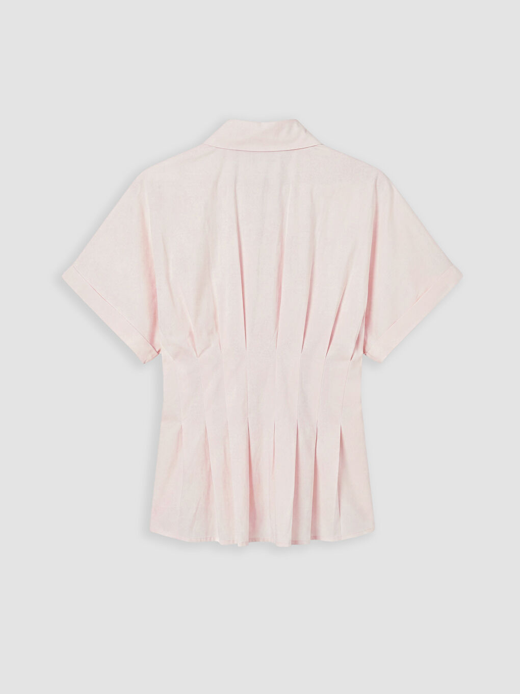Pembe Pileli Belden Oturtmalı Poplin Kadın Gömlek-5