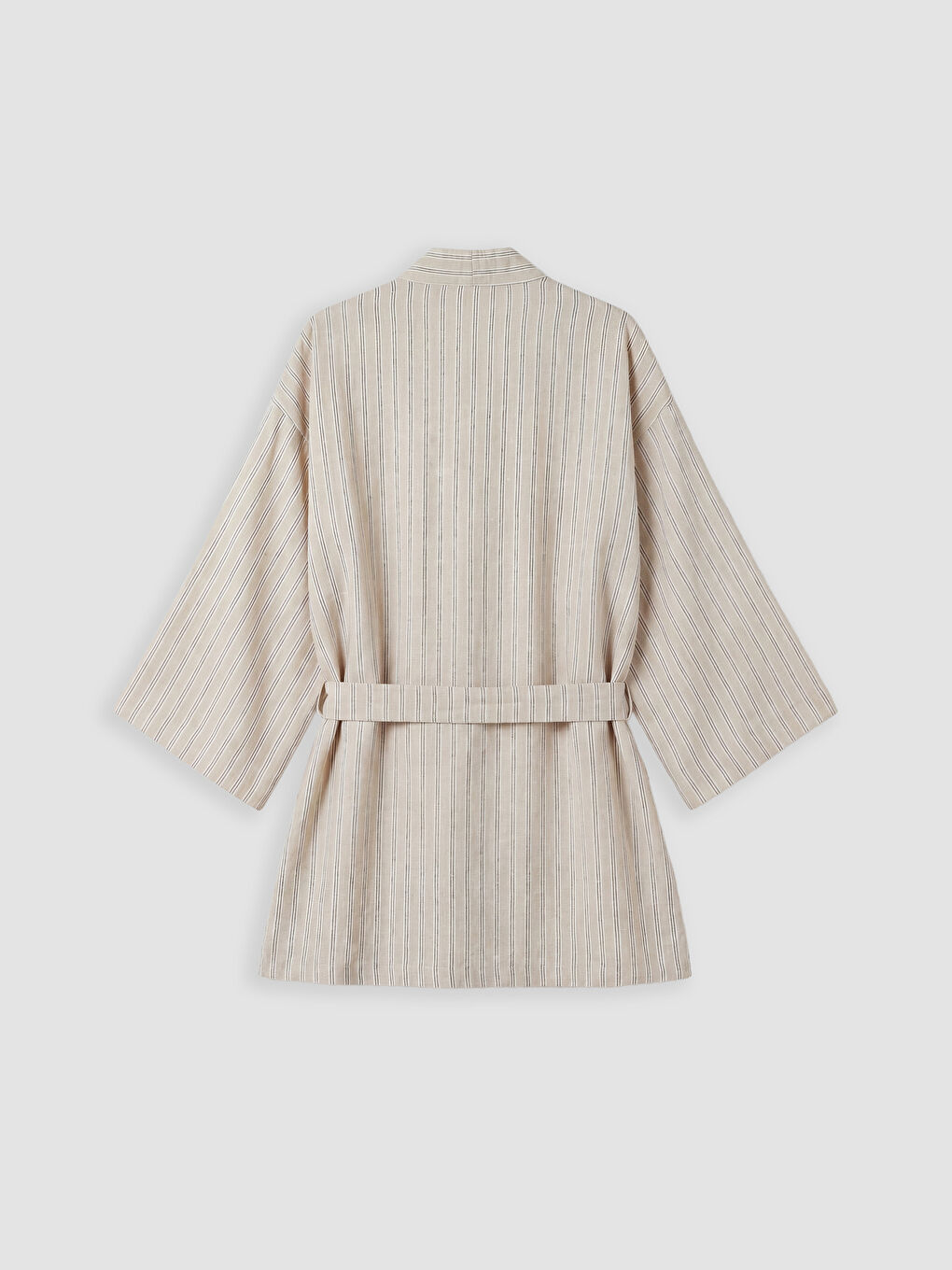 Bej Şal Yaka Keten Görünümlü Kadın Kimono-5