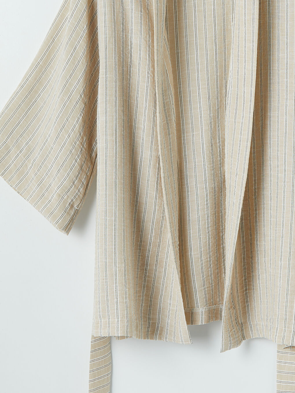 Bej Şal Yaka Keten Görünümlü Kadın Kimono-6