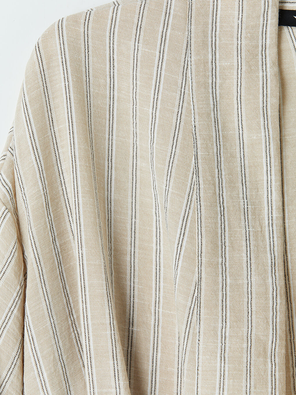 Bej Şal Yaka Keten Görünümlü Kadın Kimono-7