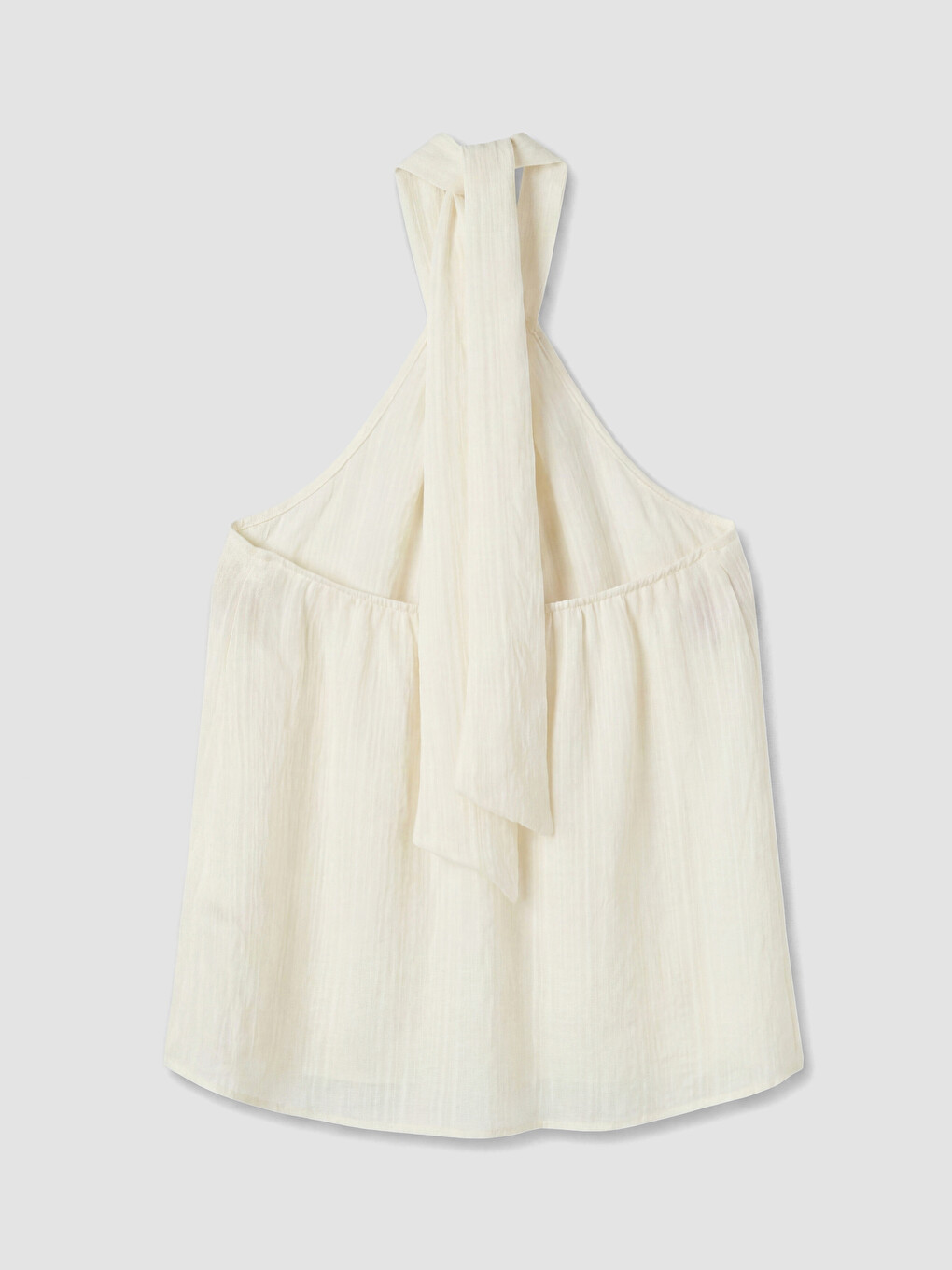 Ekru Halter Yaka Çiçek Aplikeli Bluz-3