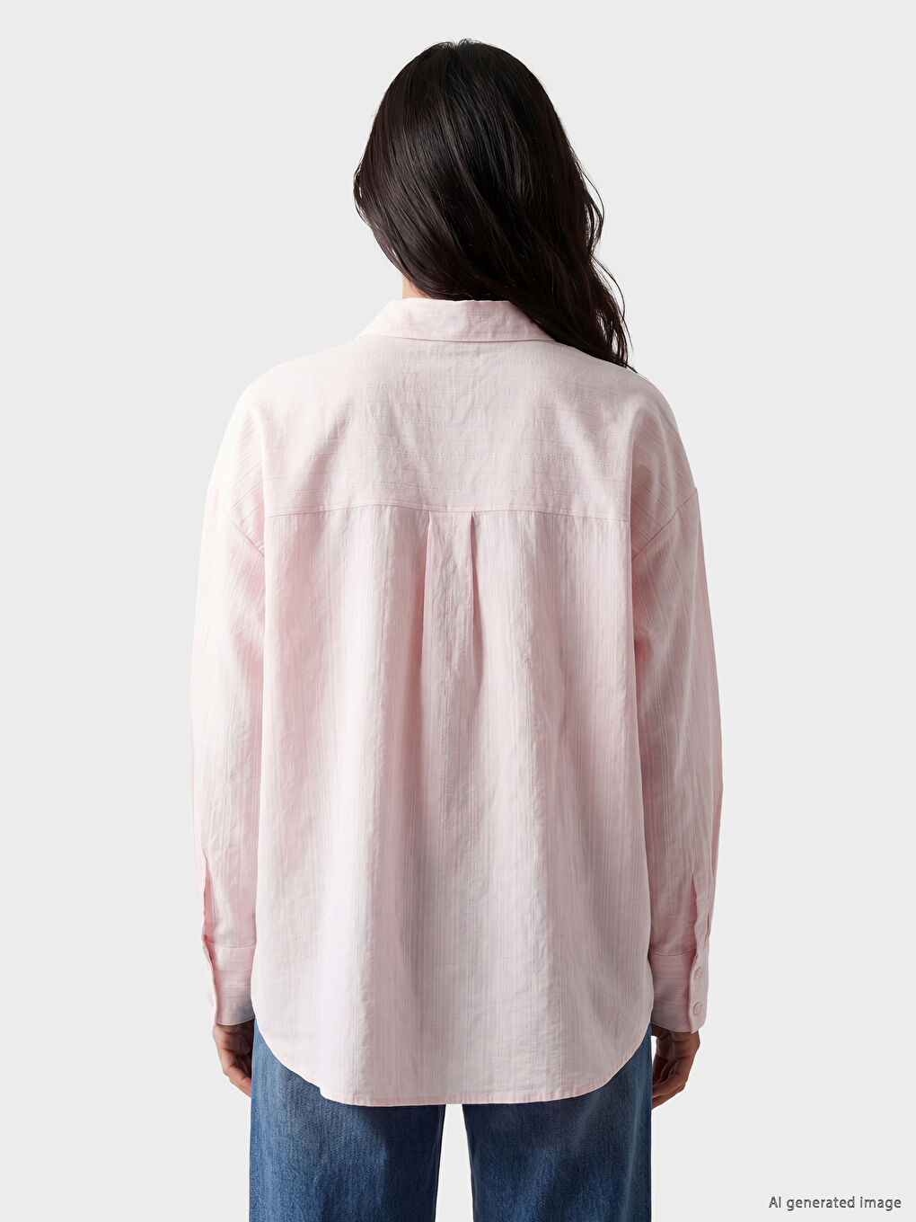 Pembe Çizgili Oversize Kadın Gömlek-2