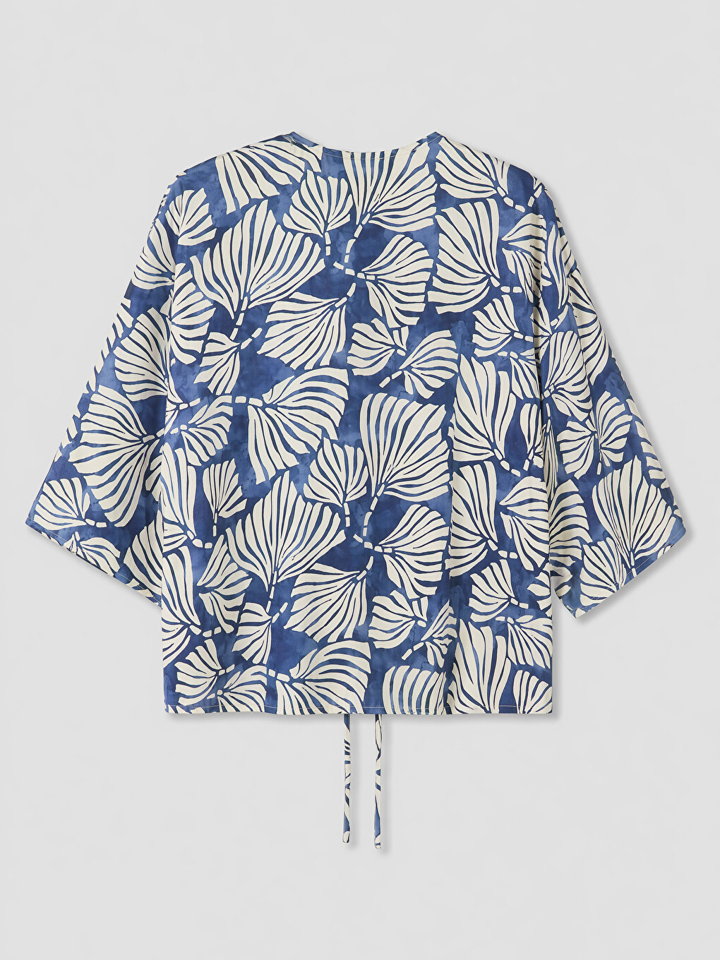 Mavi Çiçekli Oversize Kadın Kimono-1