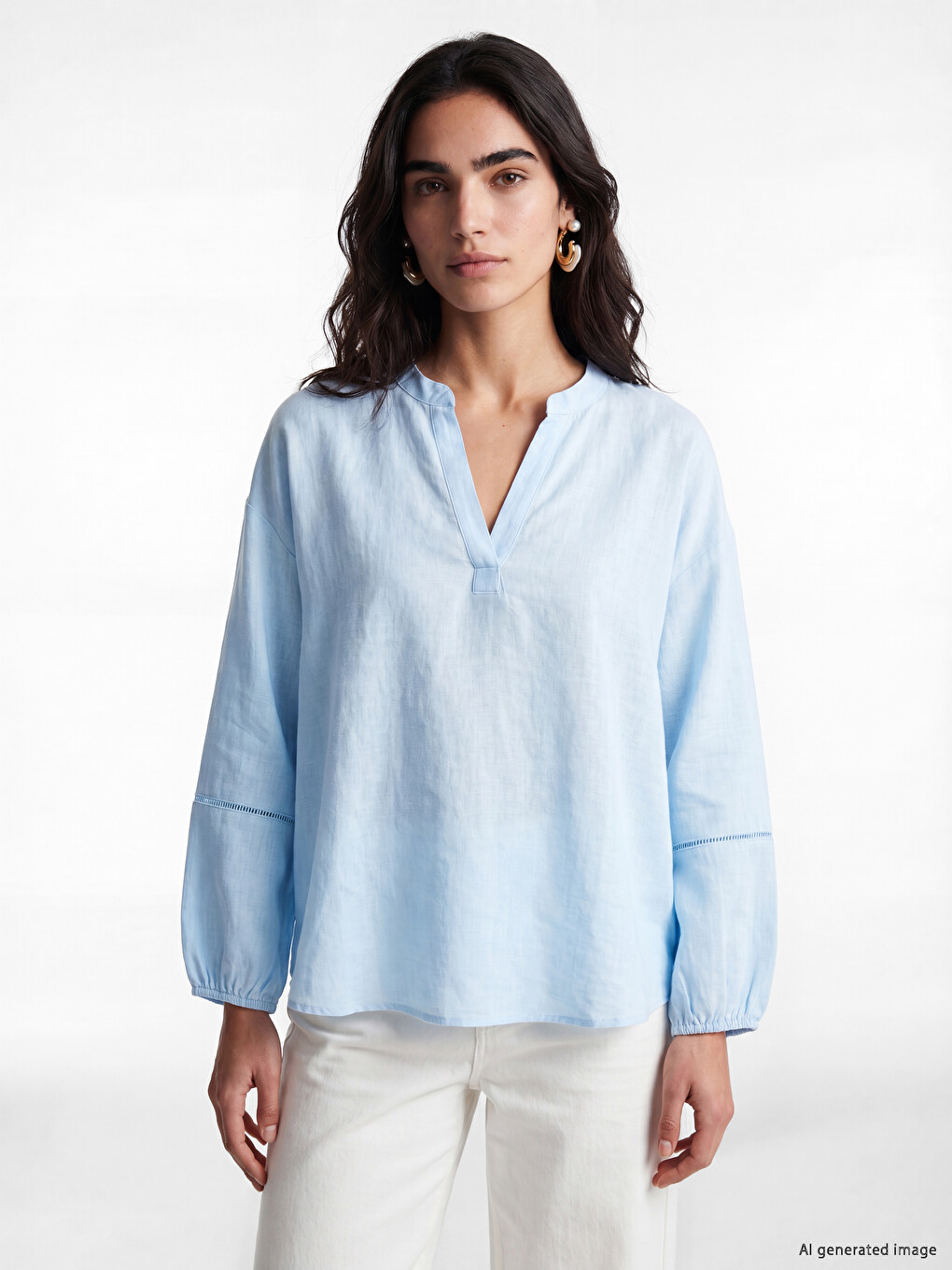 Notch Neck Embroidered Blouse