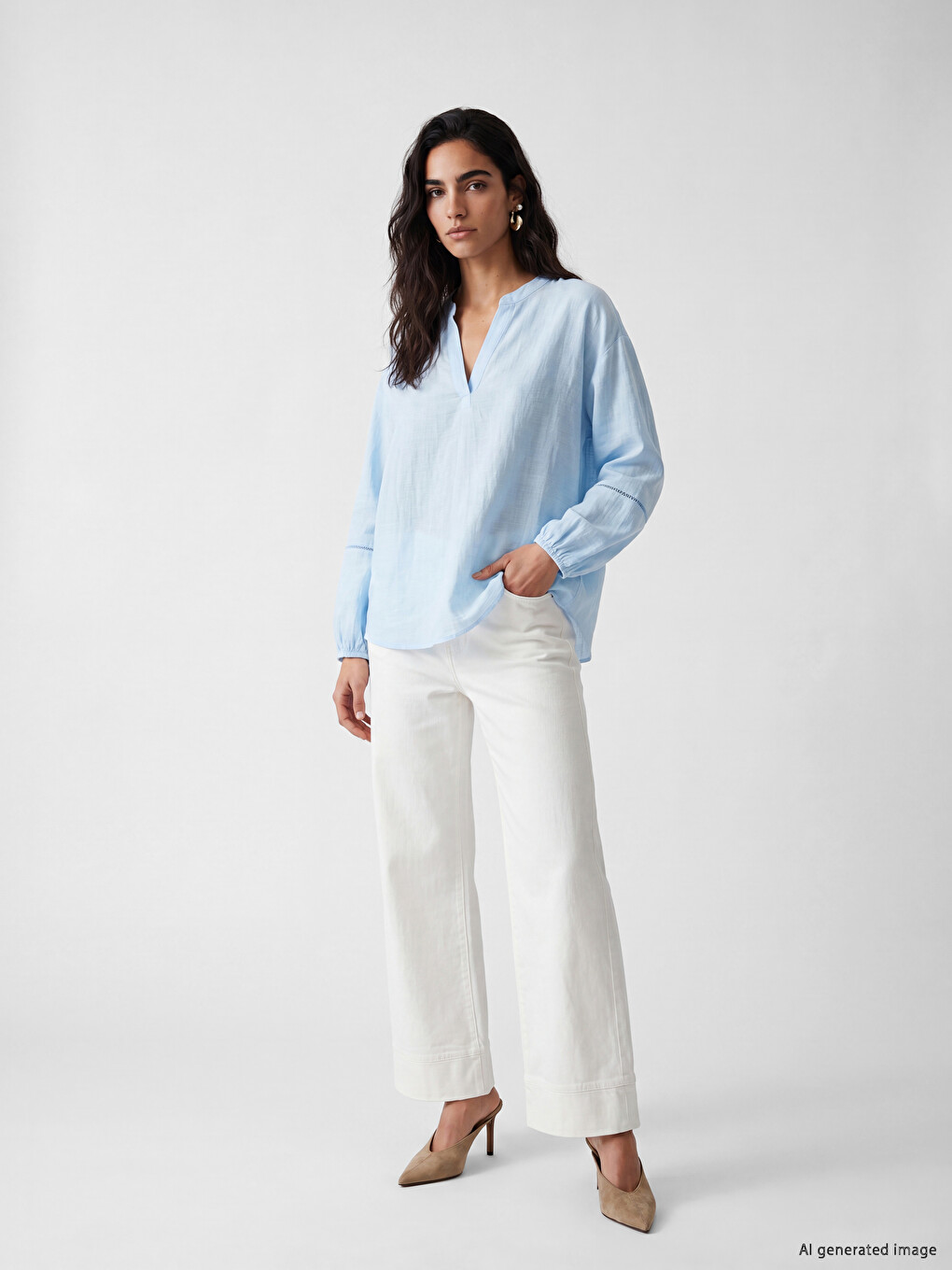 Notch Neck Embroidered Blouse-1