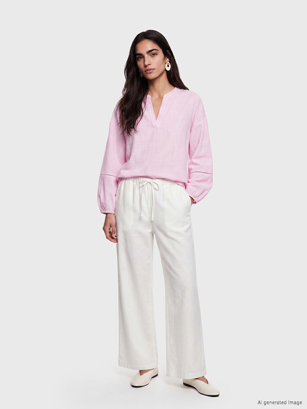 Notch Neck Embroidered Detailed Blouse-1