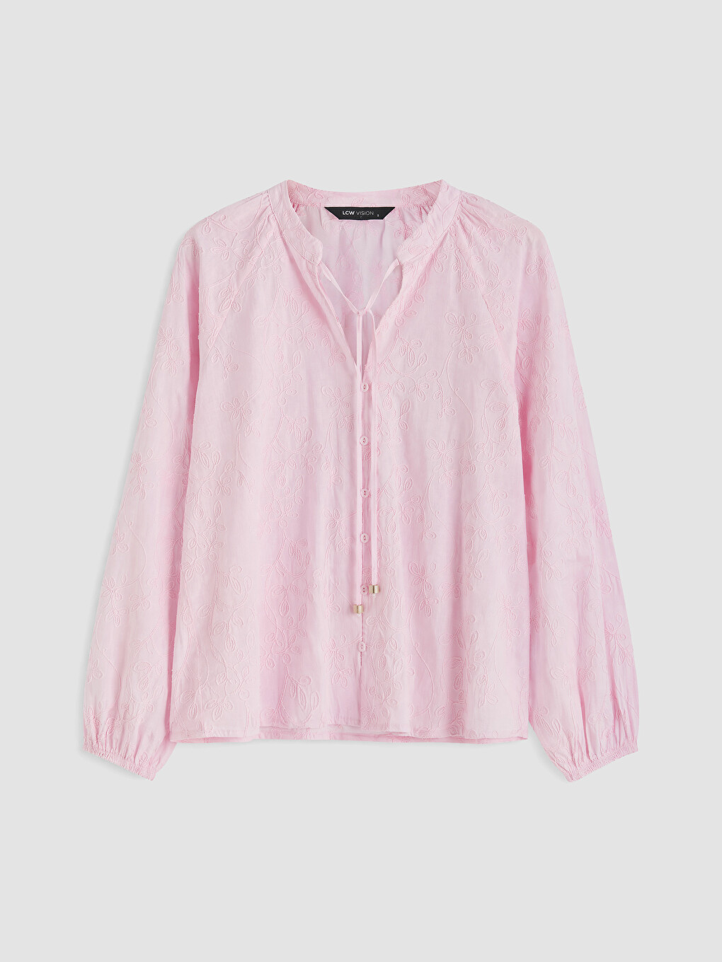 Pembe Nakışlı Oversize %100 Pamuklu Bluz