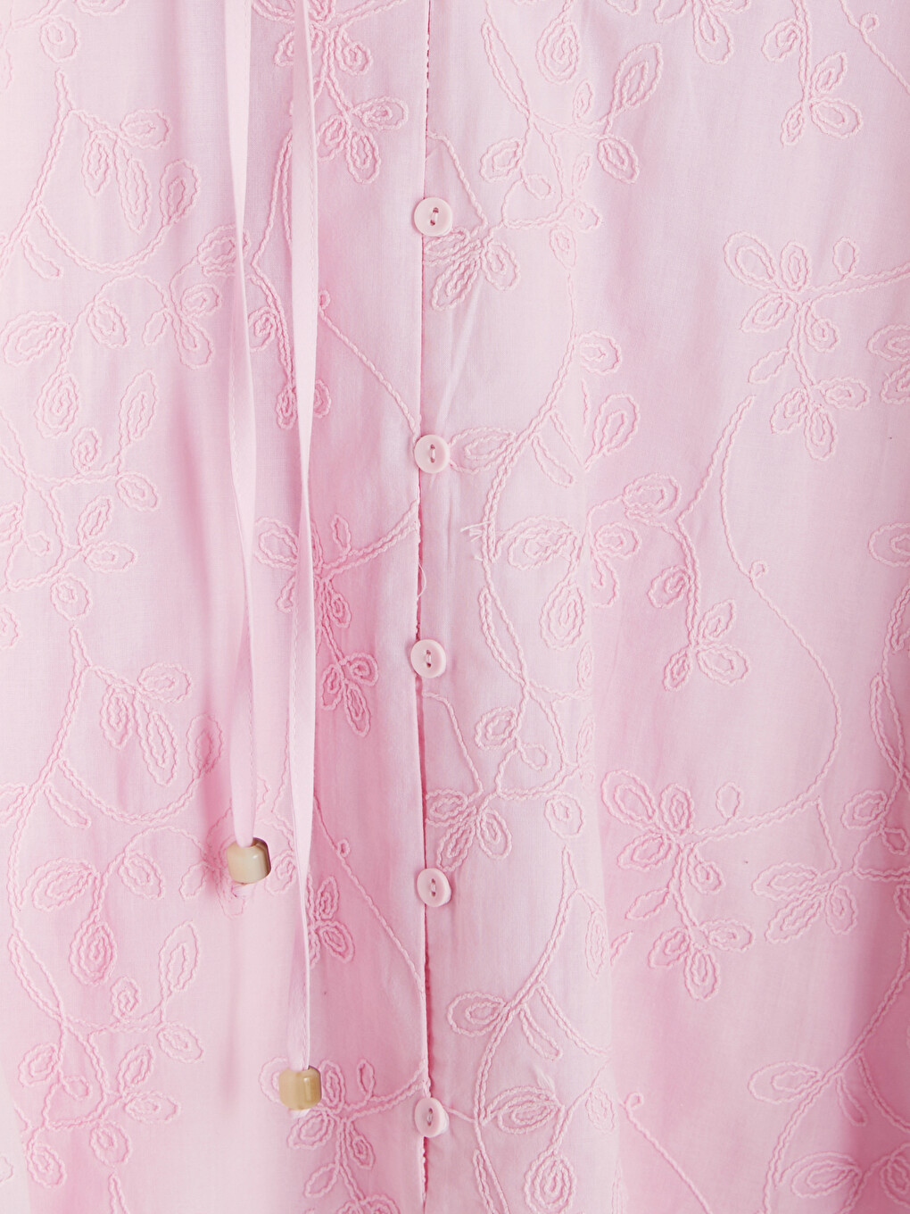Pembe Nakışlı Oversize %100 Pamuklu Bluz-1