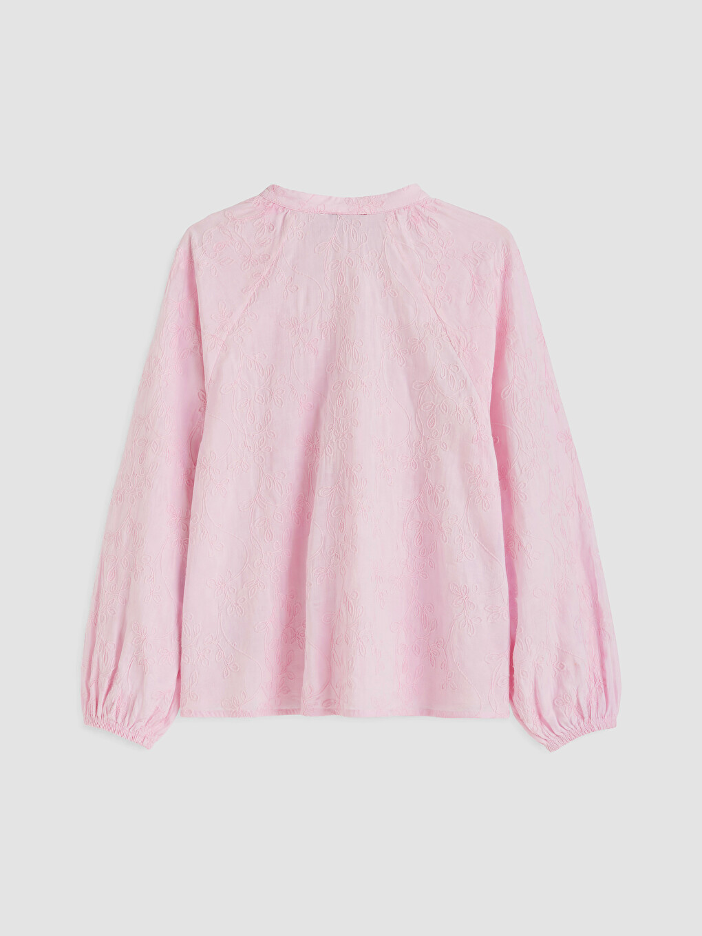 Pembe Nakışlı Oversize %100 Pamuklu Bluz-2
