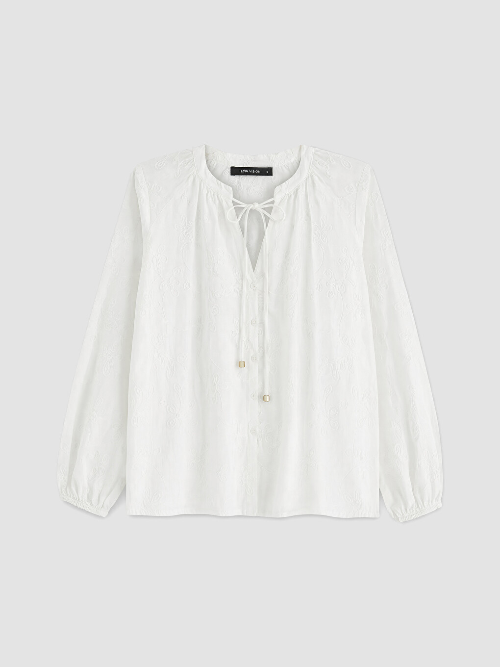 Beyaz Nakışlı Oversize %100 Pamuklu Bluz