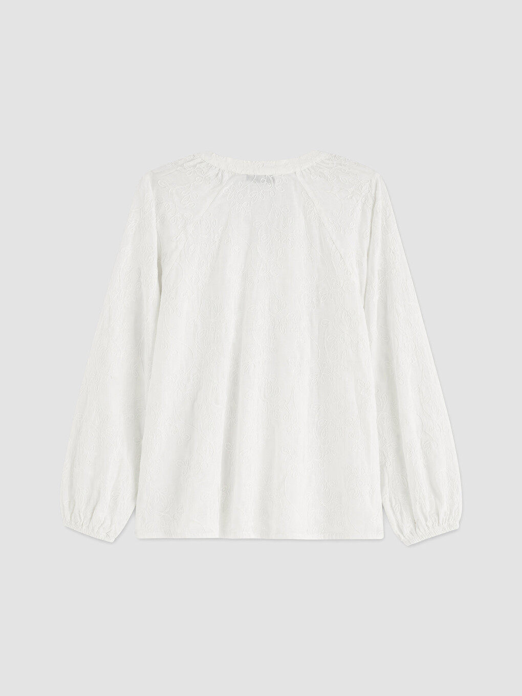 Beyaz Nakışlı Oversize %100 Pamuklu Bluz-2