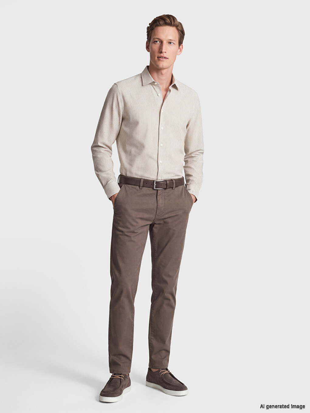 Yeşil Regular Fit Çizgili Erkek Gömlek-1