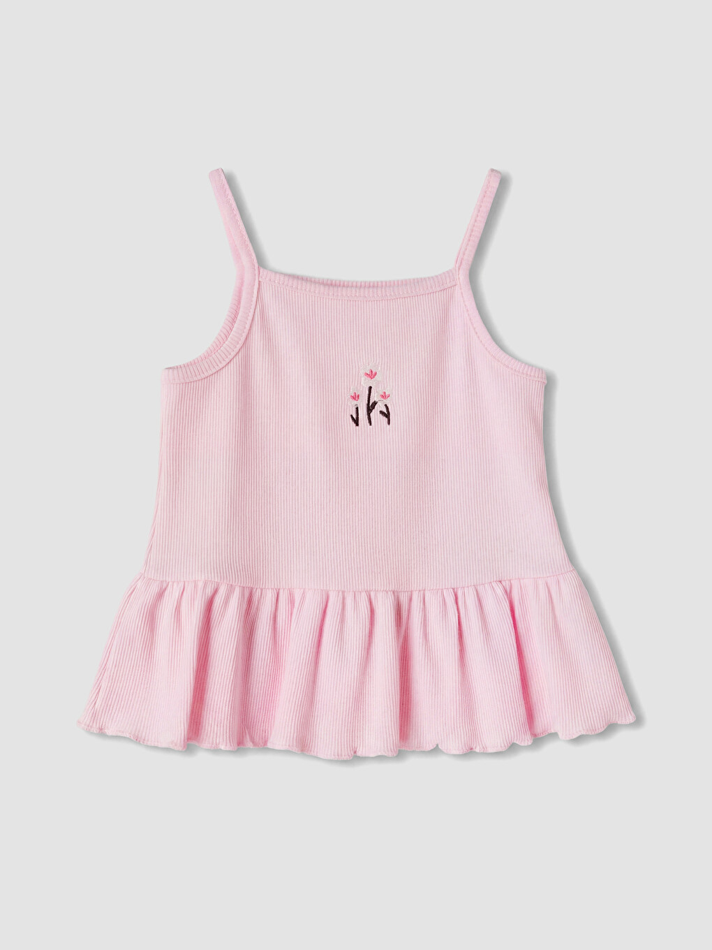 Pembe Kare Yaka Nakışlı Fırfırlı Kız Bebek Tişört